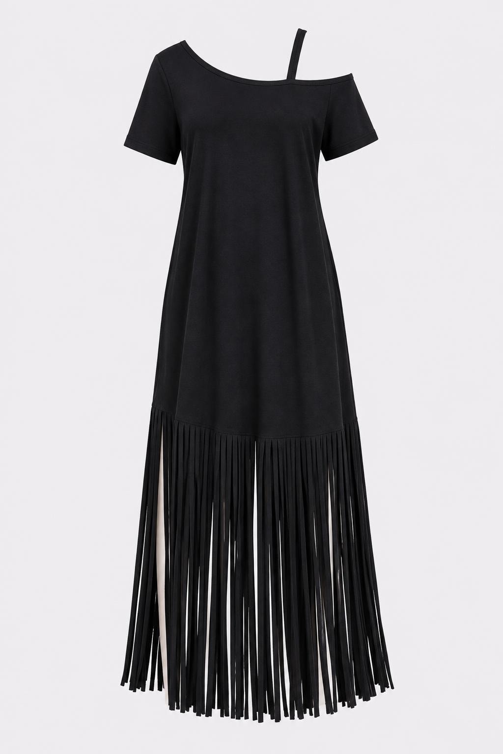 Black Polyester Loose Fit Maxi Dress - 1