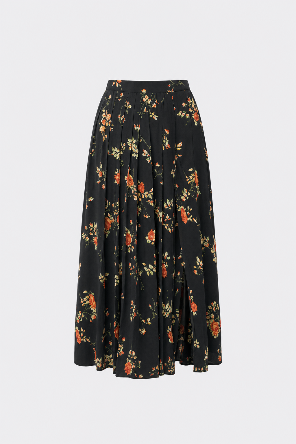 Black Ditsy Floral A-Line Midi Skirt