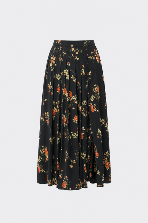 Black Ditsy Floral A-Line Midi Skirt