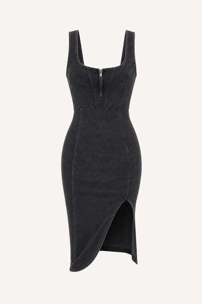 Denim Midi Dress with Adjustable Straps