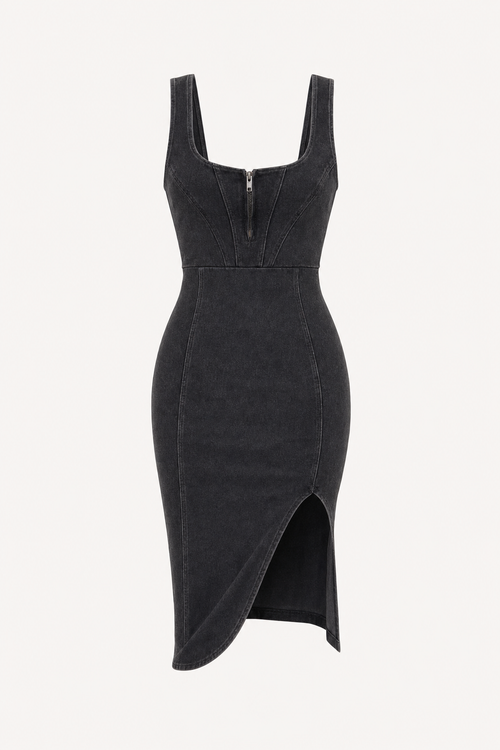 Denim Midi Dress with Adjustable Straps