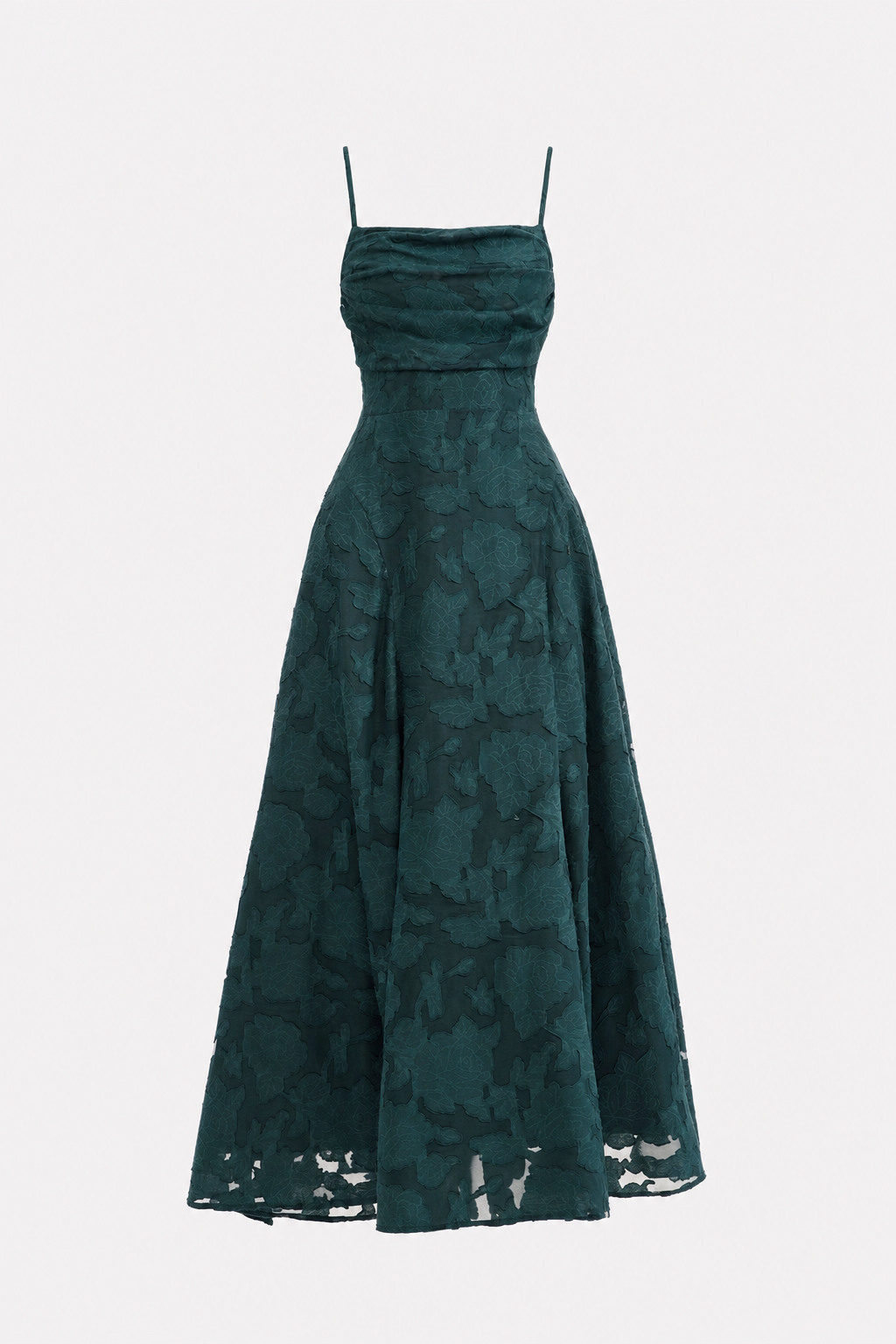 Green Jacquard Maxi Dress with Lace-Up Back