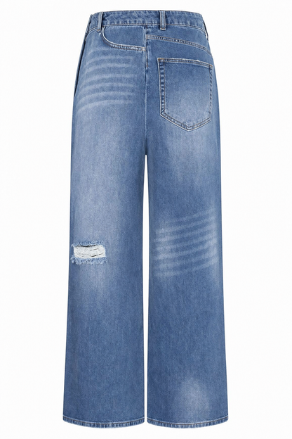 Distressed Wide Leg Jeans, Asymmetrical Pockets - view 9