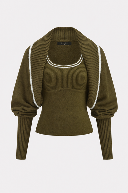 Olive wool blend shrug and tank top set