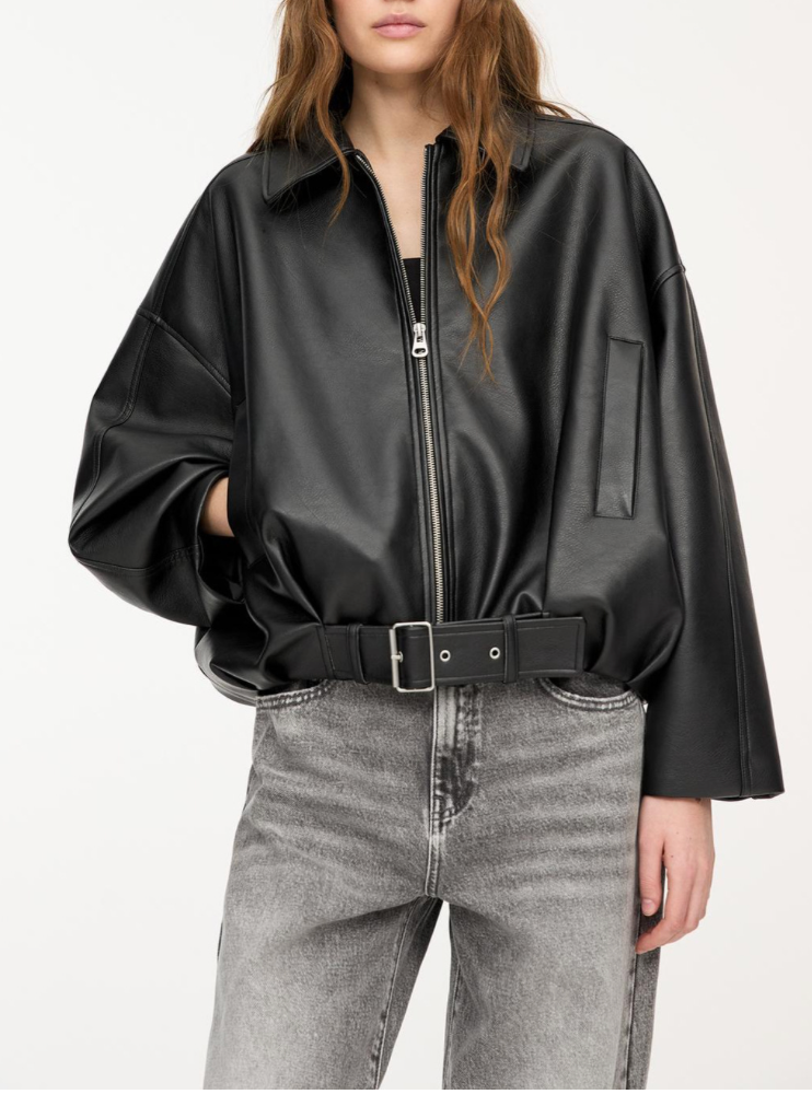 Oversized Belted Leather Jacket - view 5