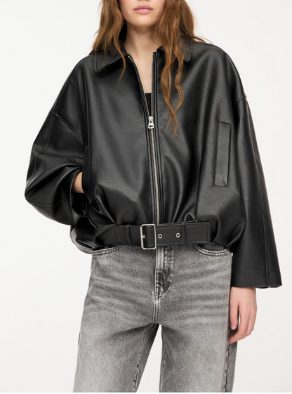 Oversized Belted Leather Jacket - view 5
