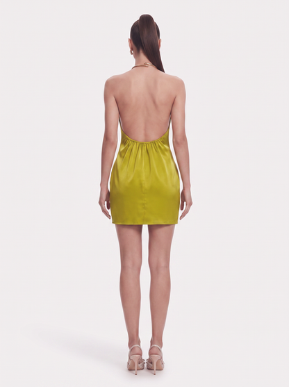 Metallic Satin Ruched V-Neck Mini Dress - view 4