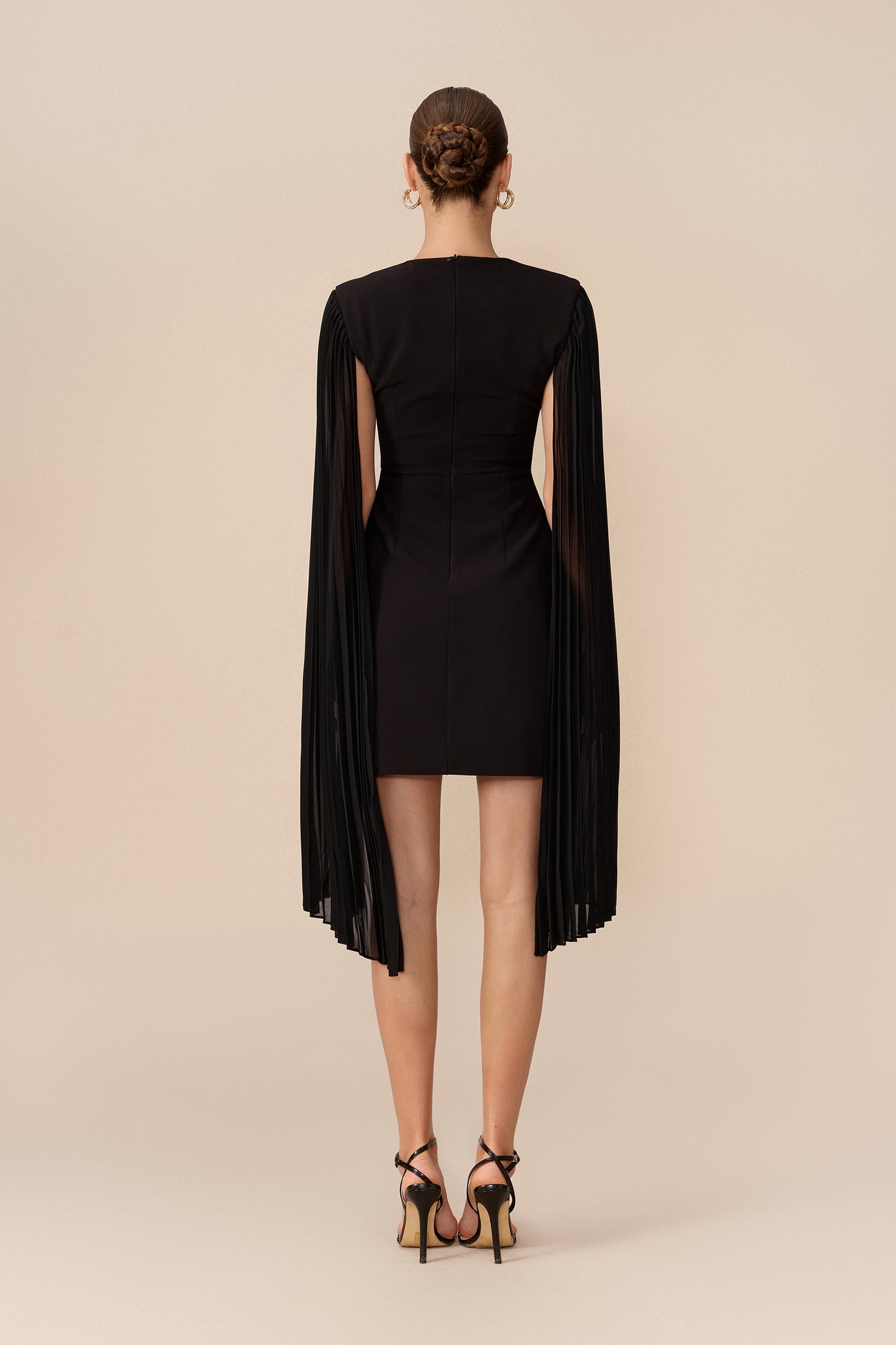 Fitted Cape Sleeve Mini Dress in Black - view 4
