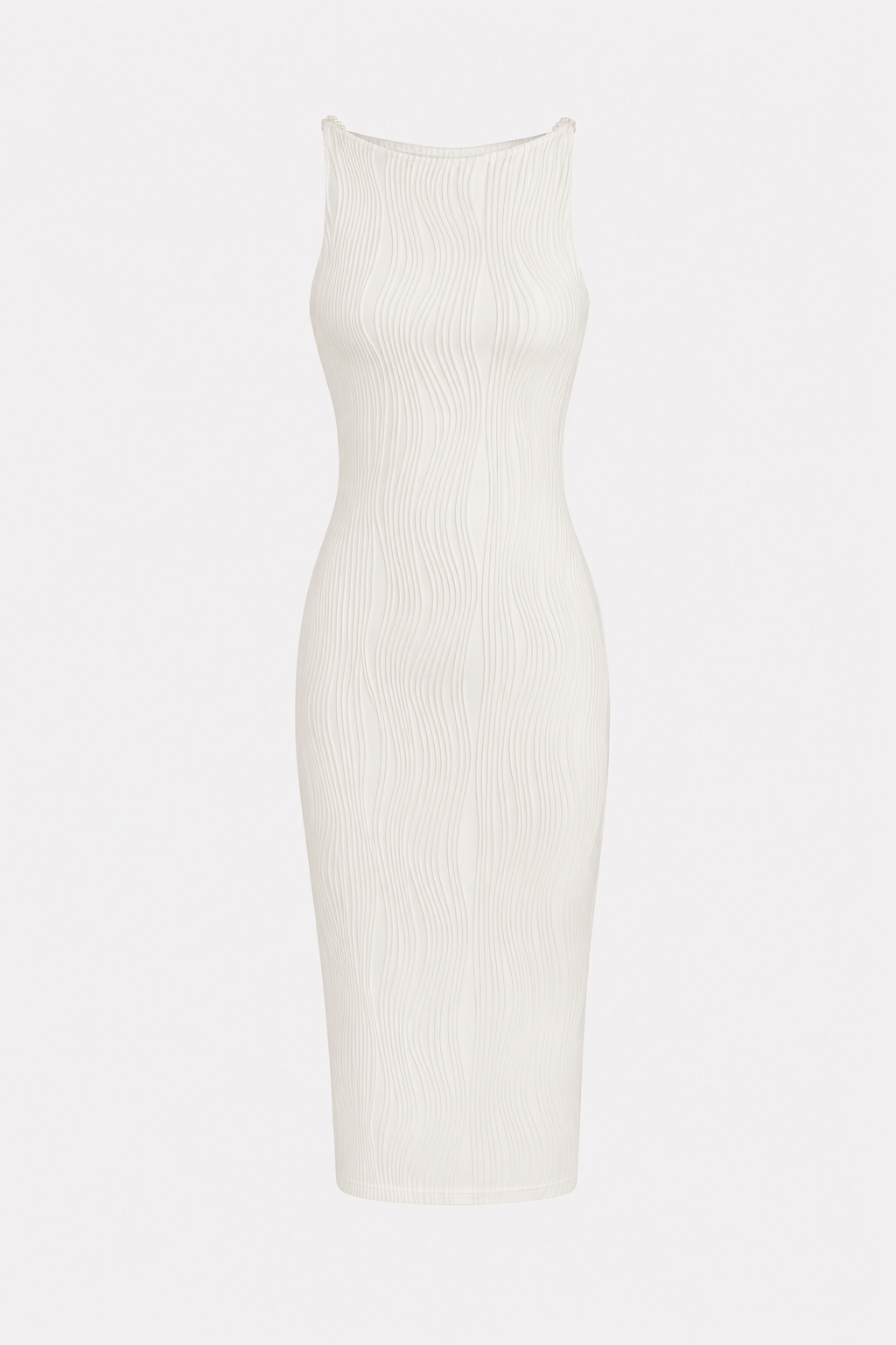 White textured cami midi dress with pearl straps