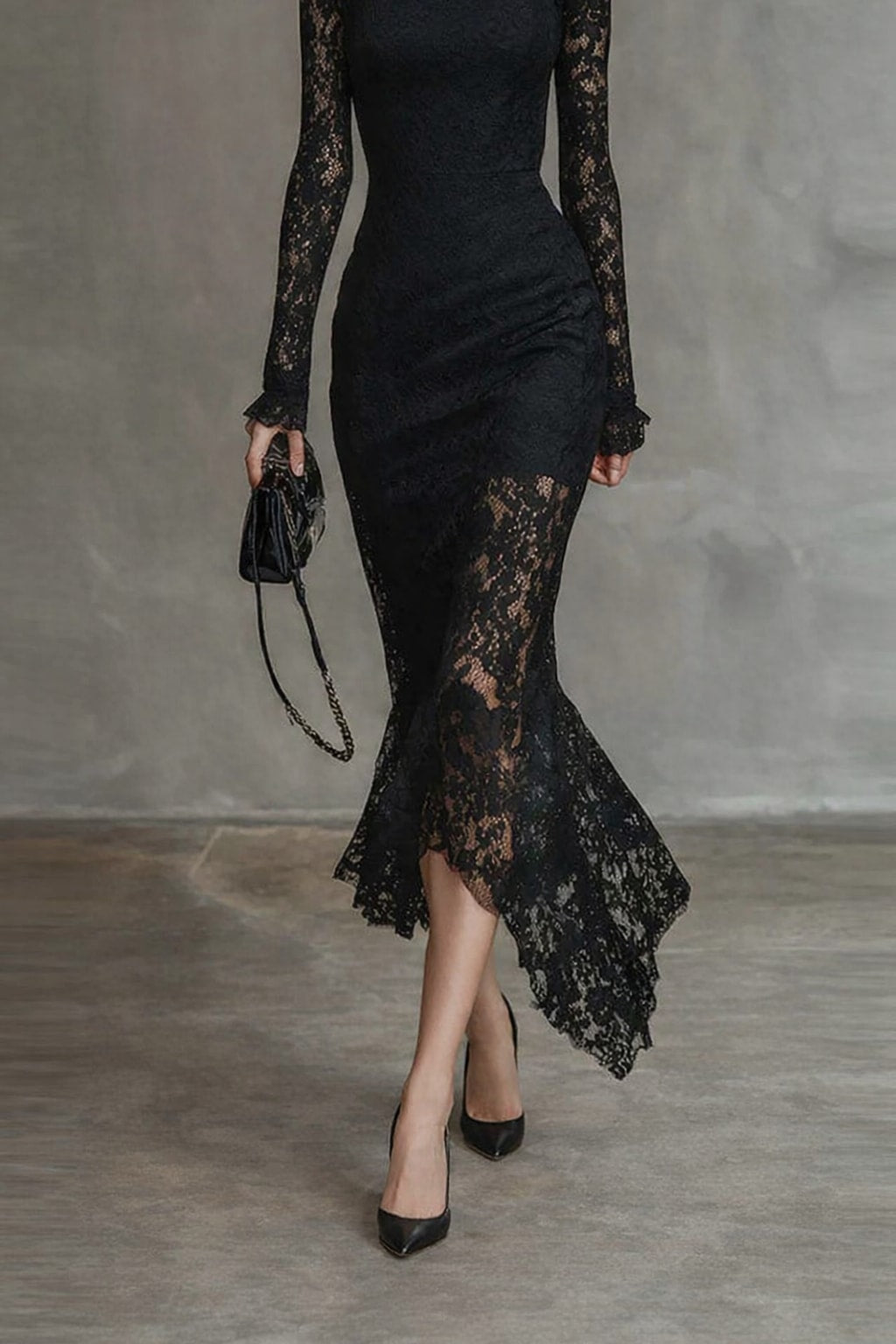 Polyester Sheath Dress With Slim Fit And Long Sleeves - 4