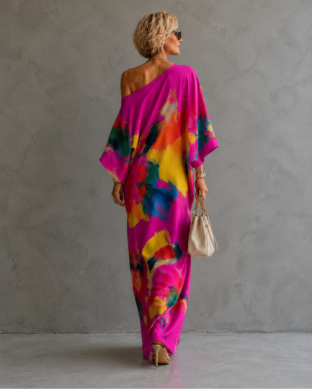 Textured abstract print one-shoulder maxi dress - view 7
