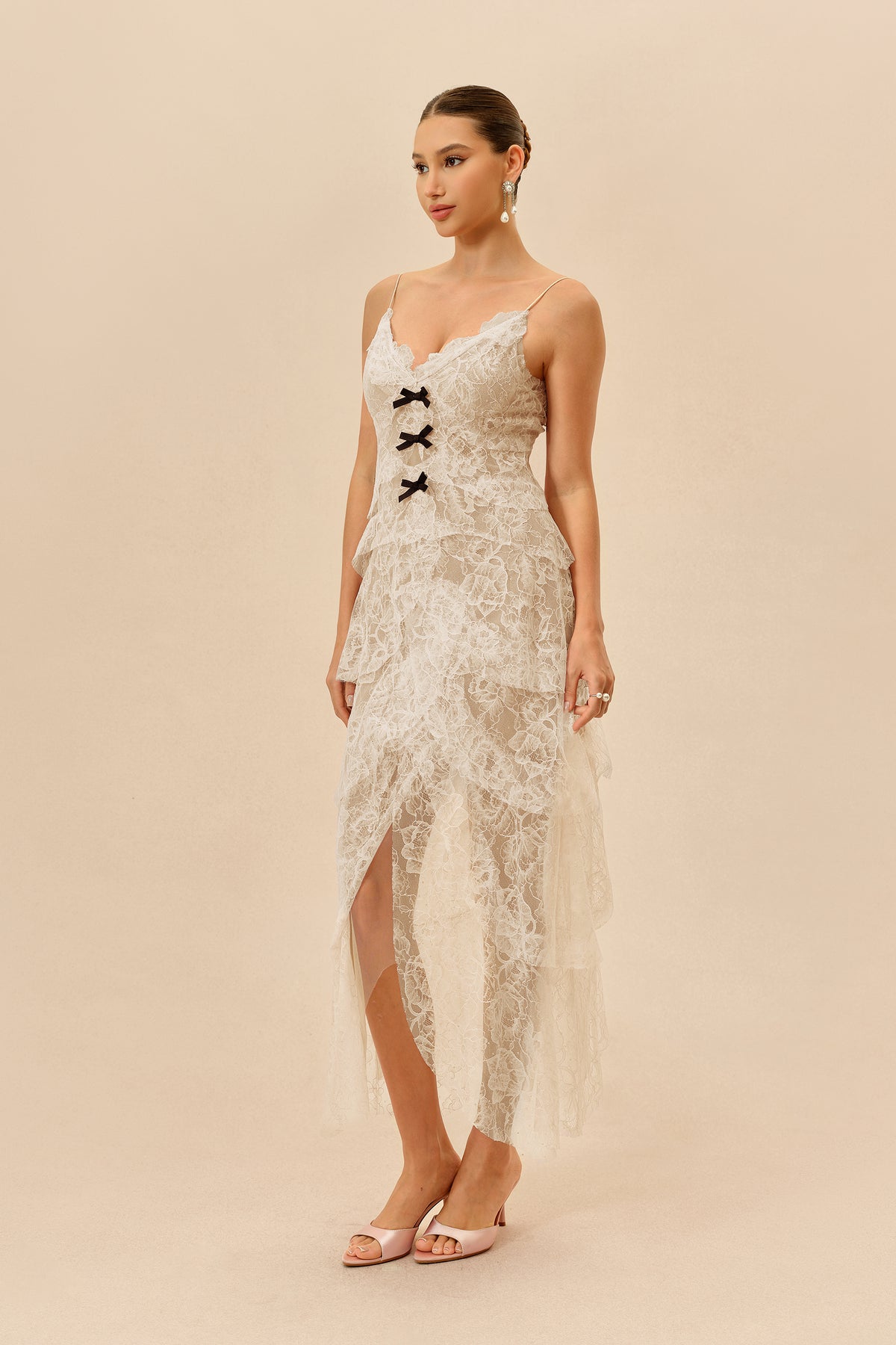 Apricot lace layered-hem maxi dress - view 5