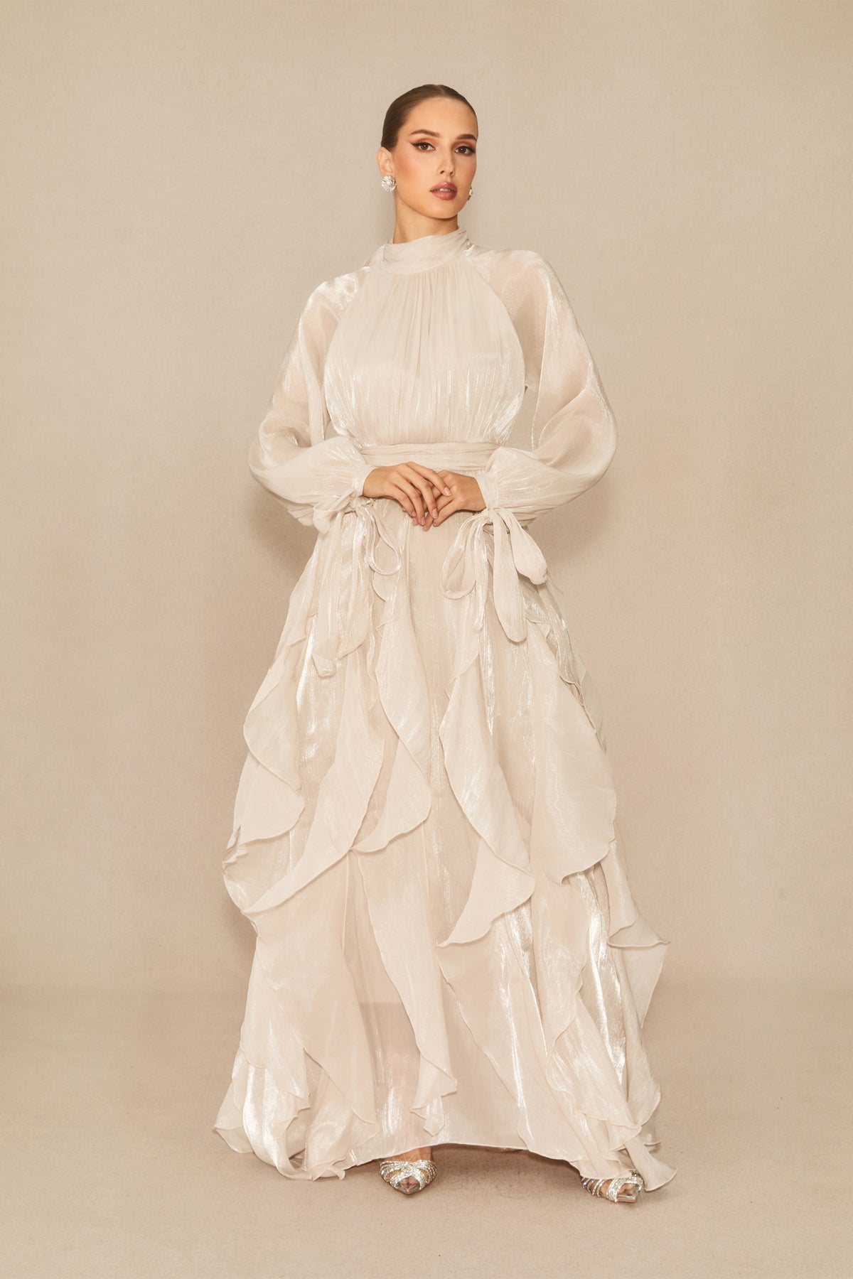 Balloon Sleeve Ruffle Trim Modest Maxi Dress - view 2