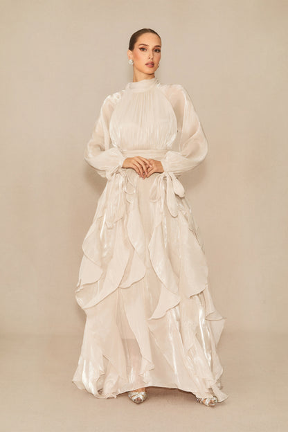 Balloon Sleeve Ruffle Trim Modest Maxi Dress - view 2