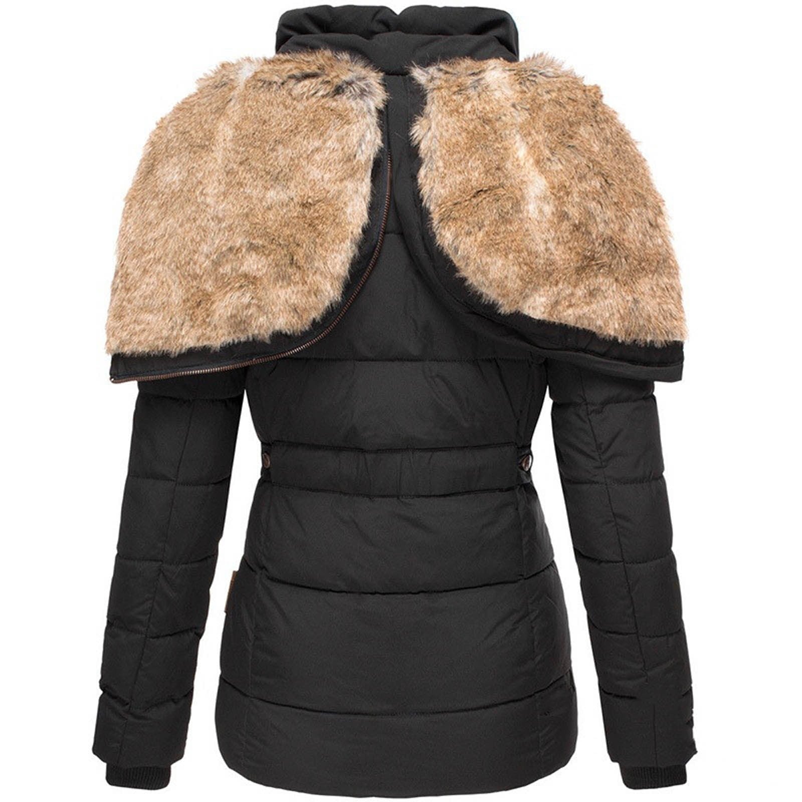 Quilted Hooded Jacket With Faux Fur Trim - view 7