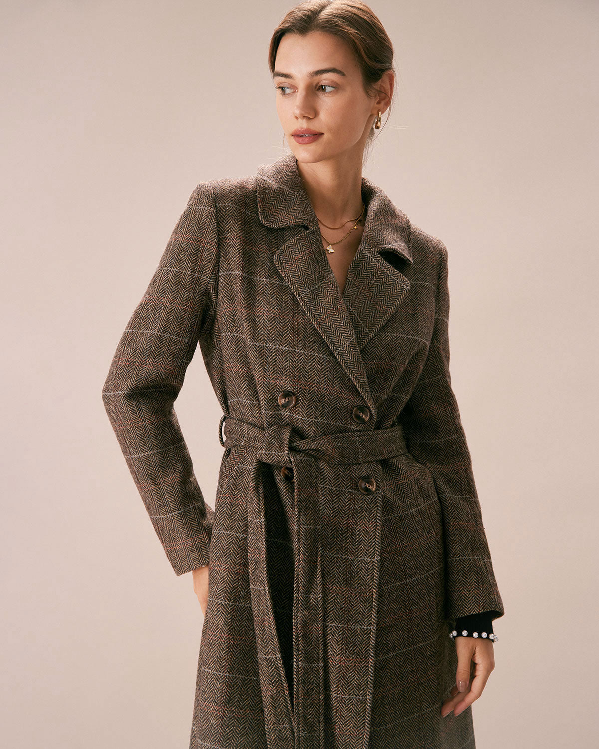 Double-Breasted Belted Coat in Coffee - view 3