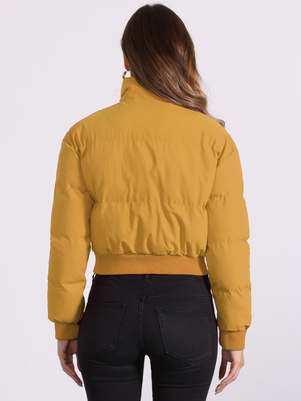 Padded Cropped Bomber Jacket With Stand Collar - view 14