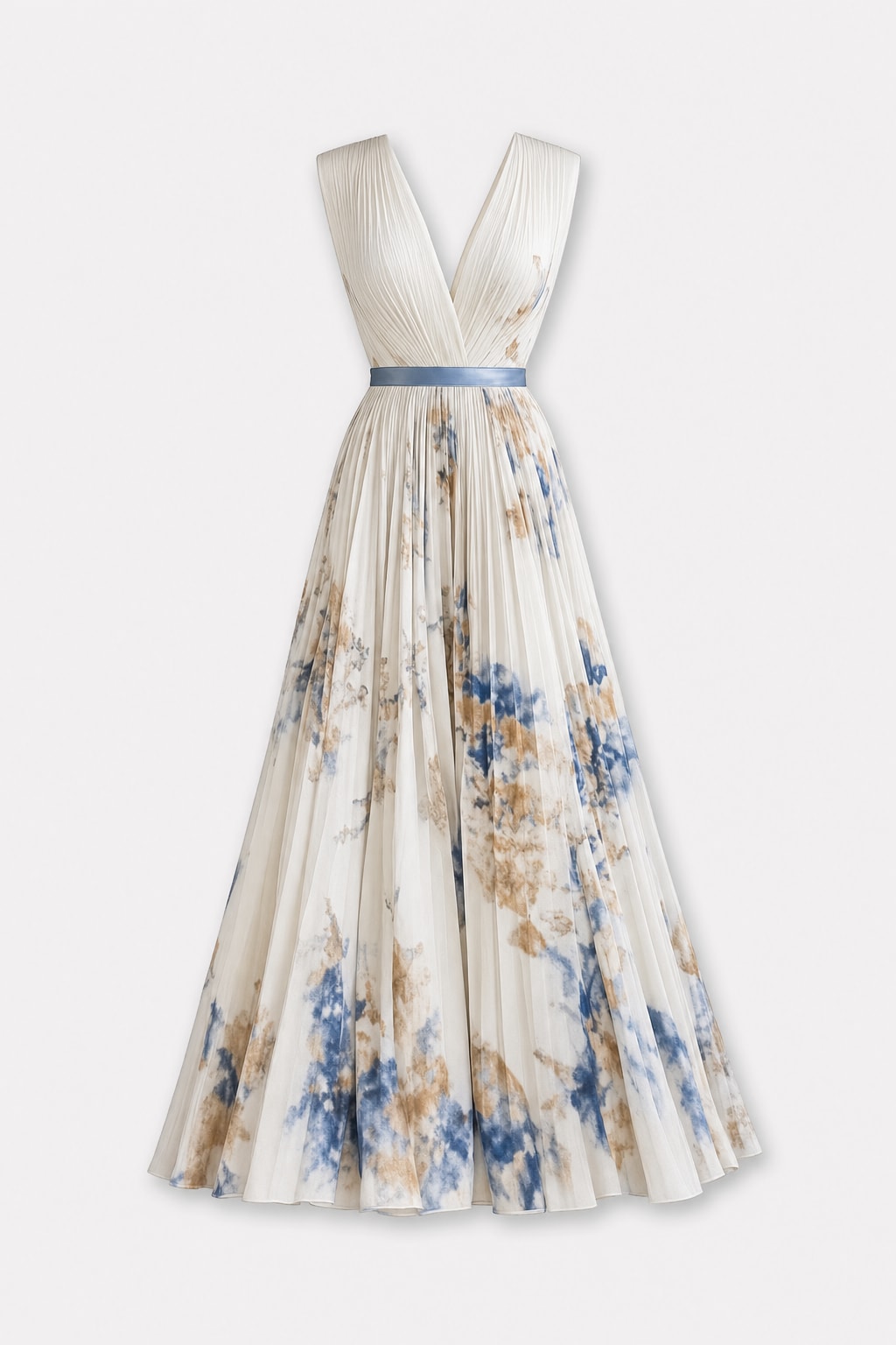 Elegant Pleated Maxi Dress With Adjustable Waist Tie - 1