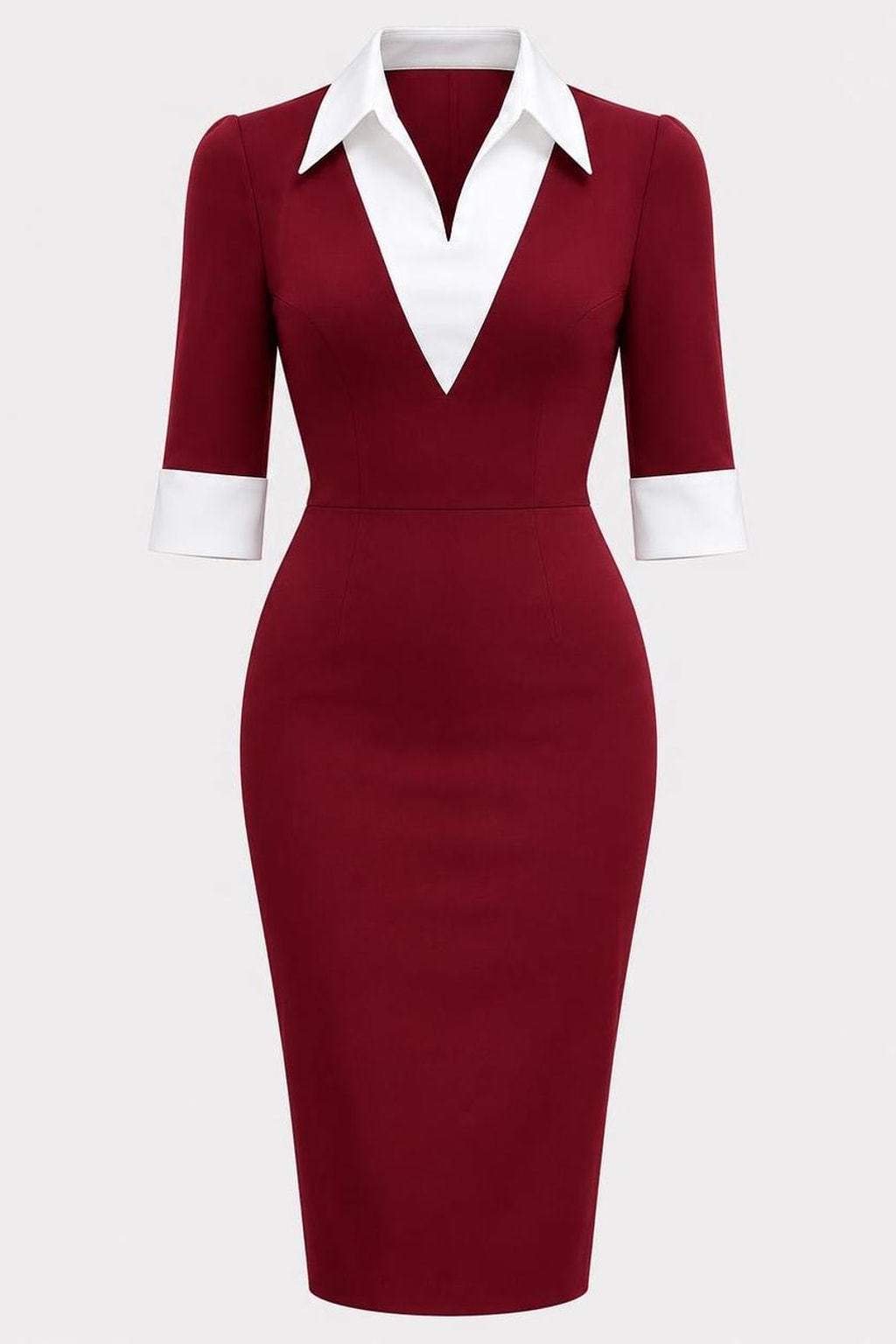 Jersey Pencil Midi Dress With Notched Collar - 1