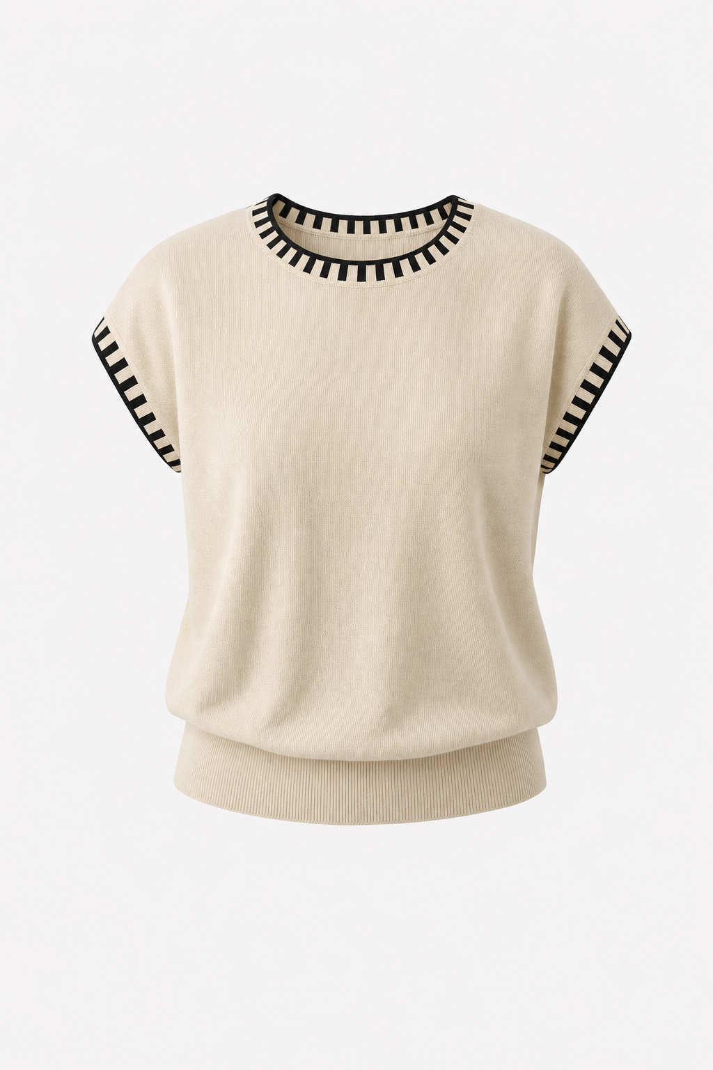 Contrast Trim Cap Sleeve Knit Top - view 12