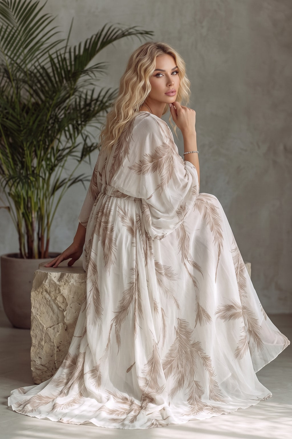 Chiffon Maxi Dress with Kimono Sleeves - 4