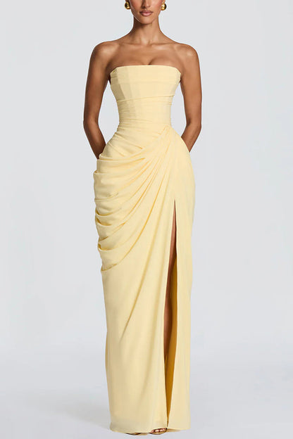 Strapless Chiffon Maxi Dress with Side Slit - view 2