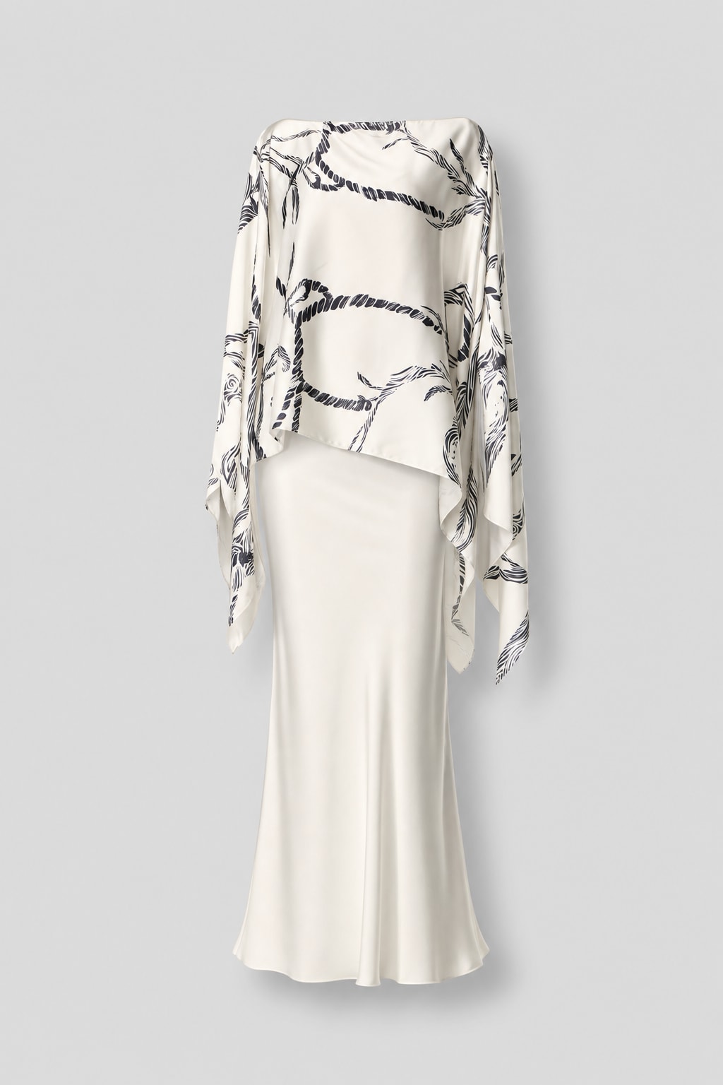 Polyester Abstract Print Cape Blouse And Skirt Set - 1