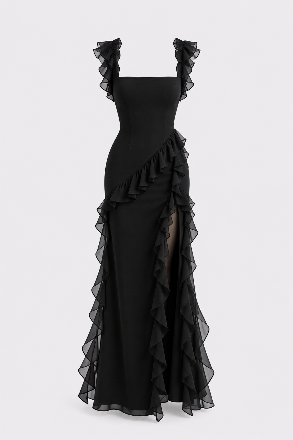 Maxi Dress With Ruffle Trim And Front Slit - 8
