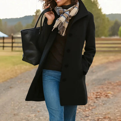 Wool blend pea coat with notched collar - view 3
