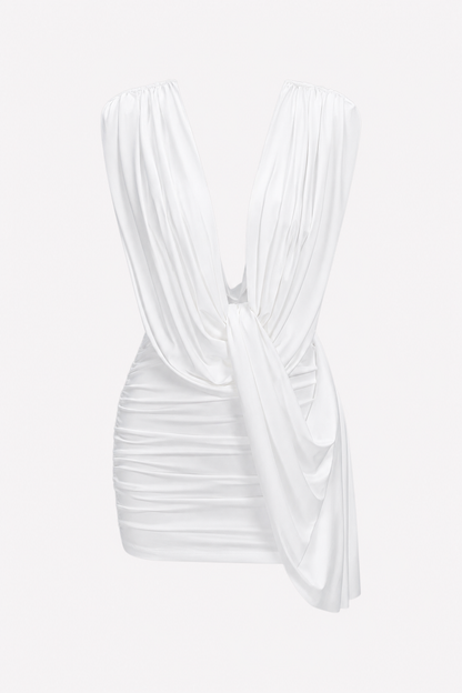 Cowl Neck Ruched Jersey Mini Dress