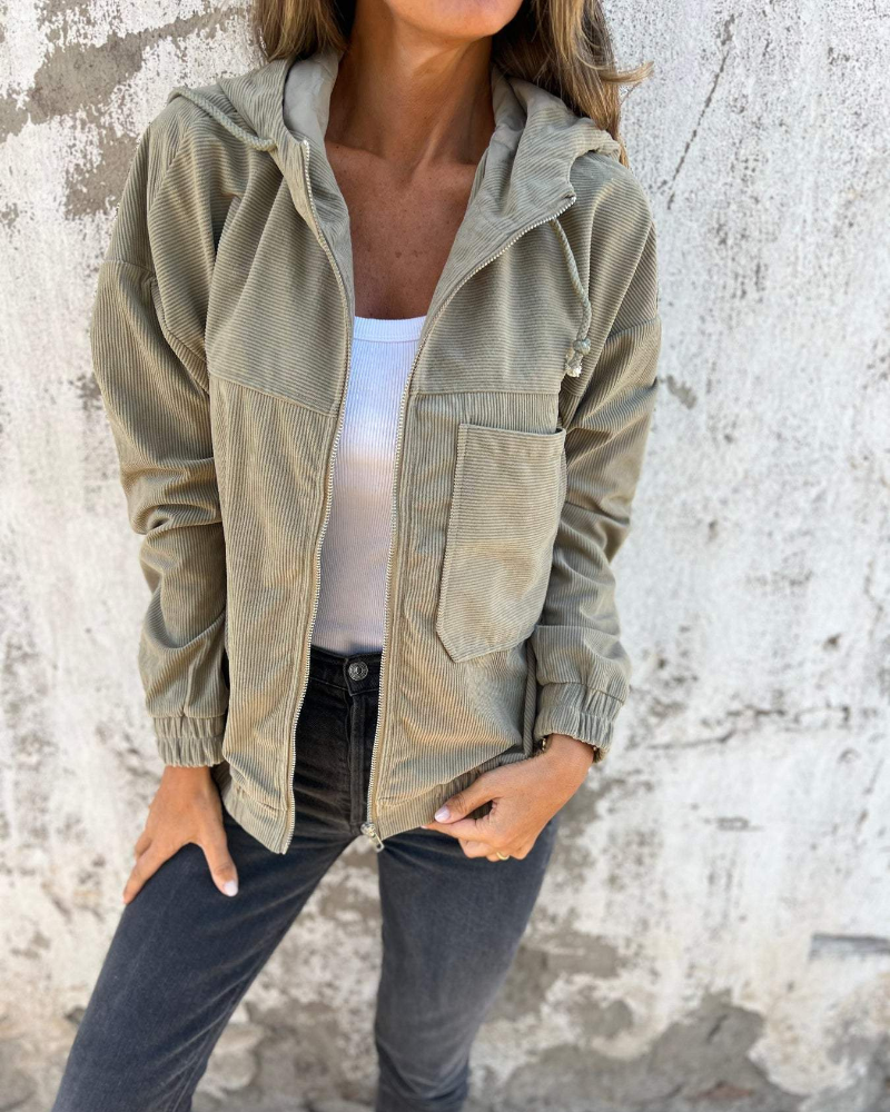 Corduroy Hooded Zip-Up Jacket, Relaxed Fit - view 4