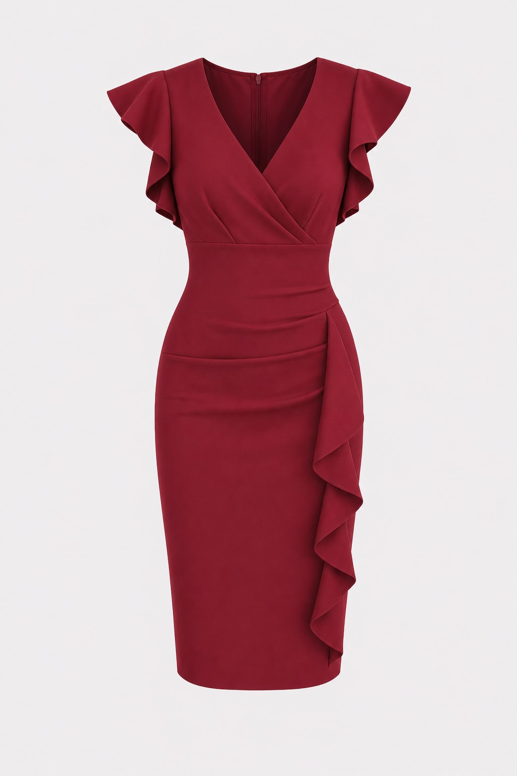 V-Neck Ruffle Sleeve Knee-Length Midi Dress - 1