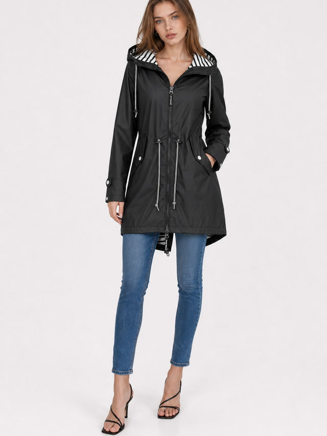 Cozy Water Repellent Hooded Rain Jacket with Drawstring Waist - 7