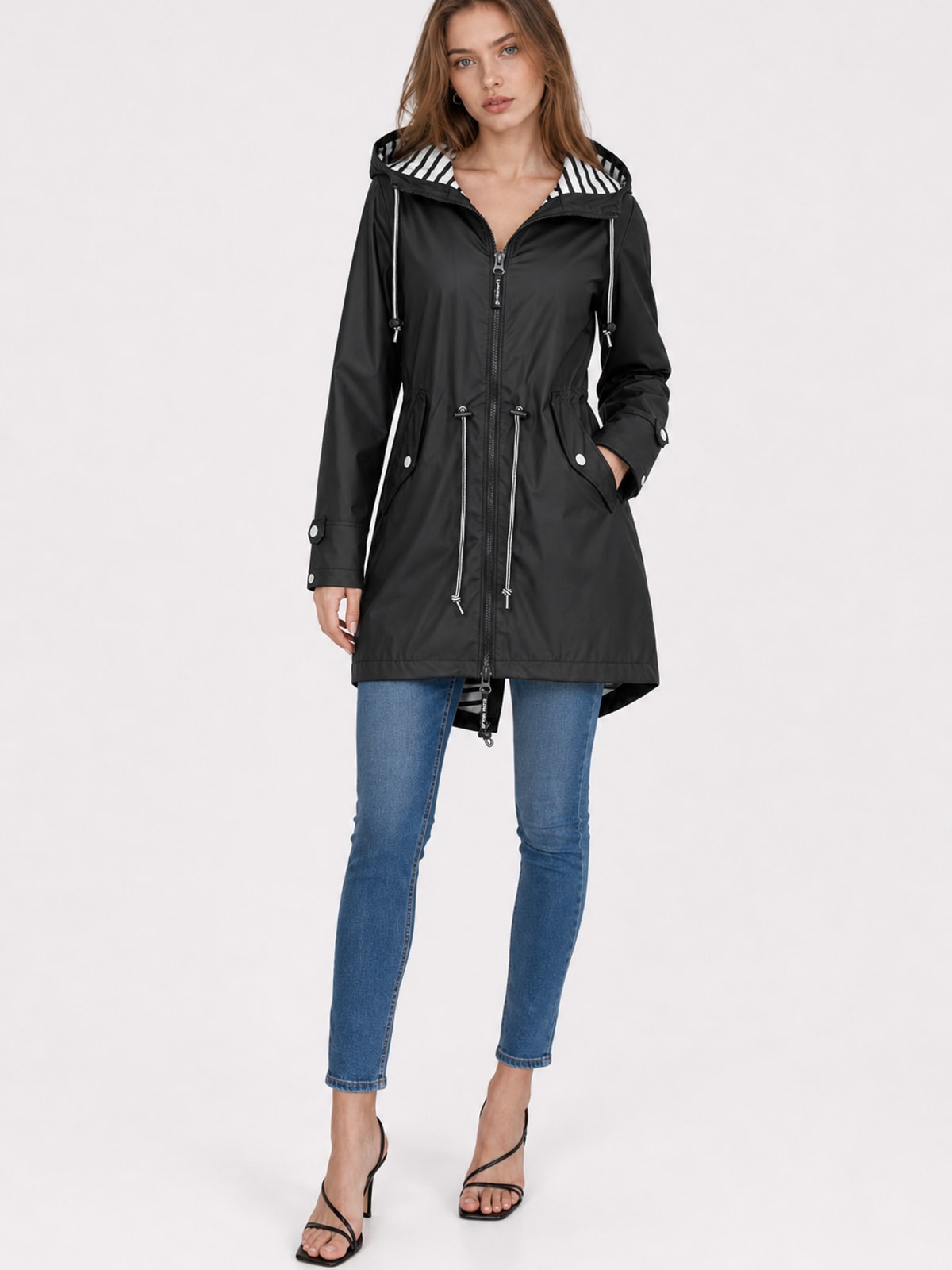 Cozy Water Repellent Hooded Rain Jacket with Drawstring Waist - 7