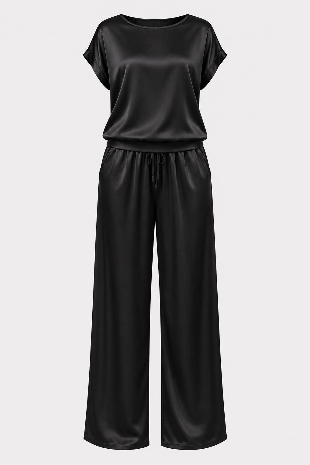 Satin Two Piece Set With Wide Leg Trousers - 1