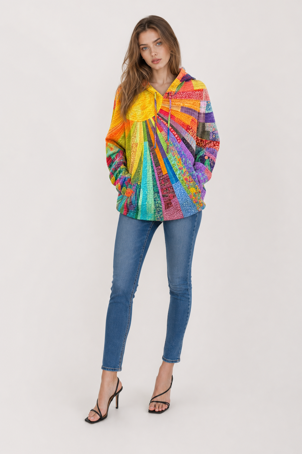 Multicolor Patchwork Bohemian Cozy Hoodie - 5