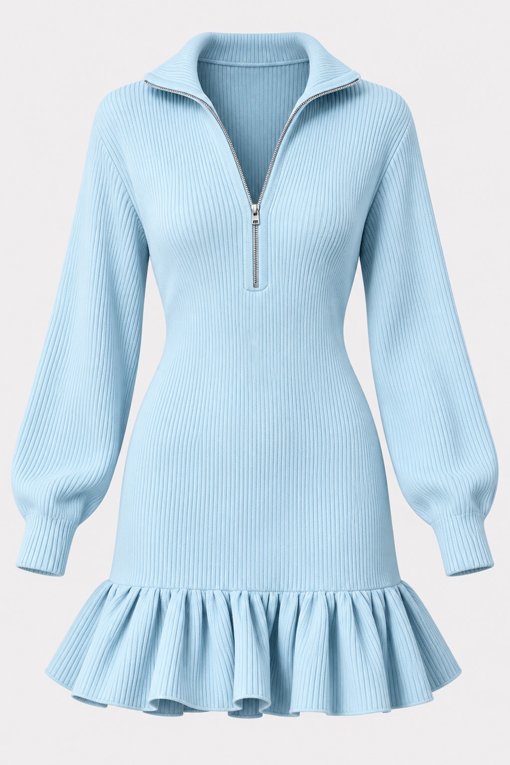 Polyester Dress Mini Sweater Dress Half Zip - 1