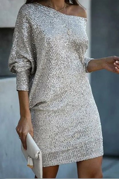 Sequin off-shoulder stretch mini dress - view 9