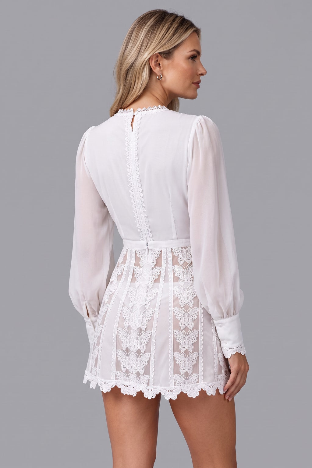 White Lace V-Neck Summer Dress - 3