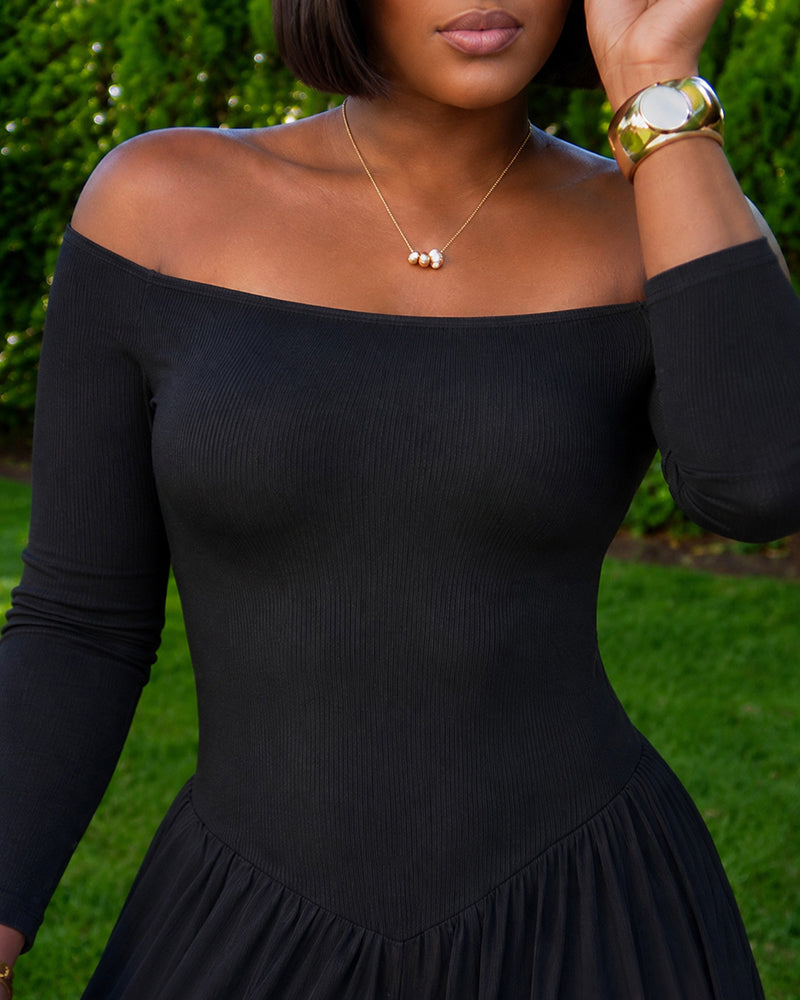 Black Off-Shoulder Jumpsuit with Lantern Legs - view 5