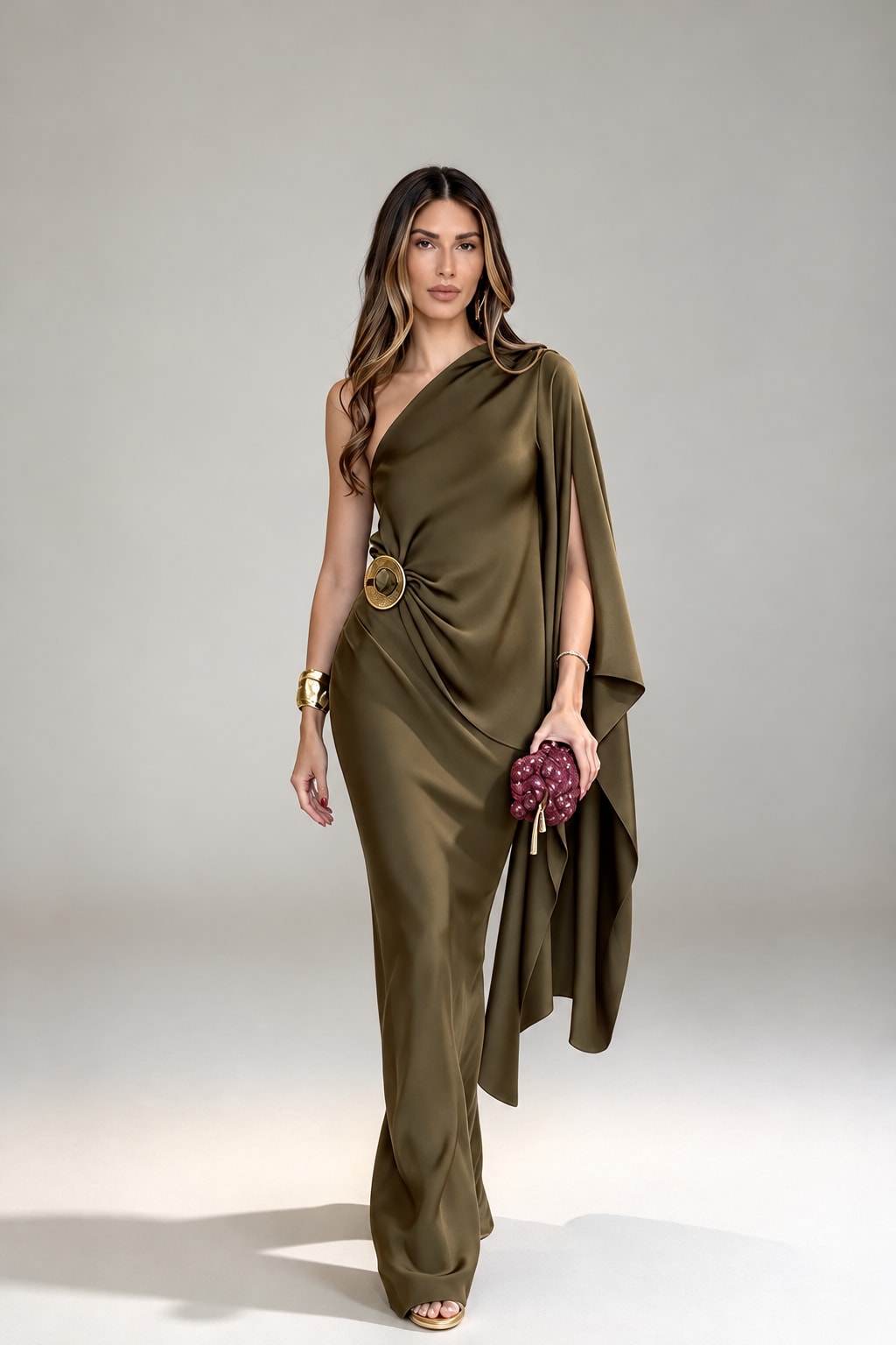 Polyester Skirt Set Asymmetric One Shoulder - 3