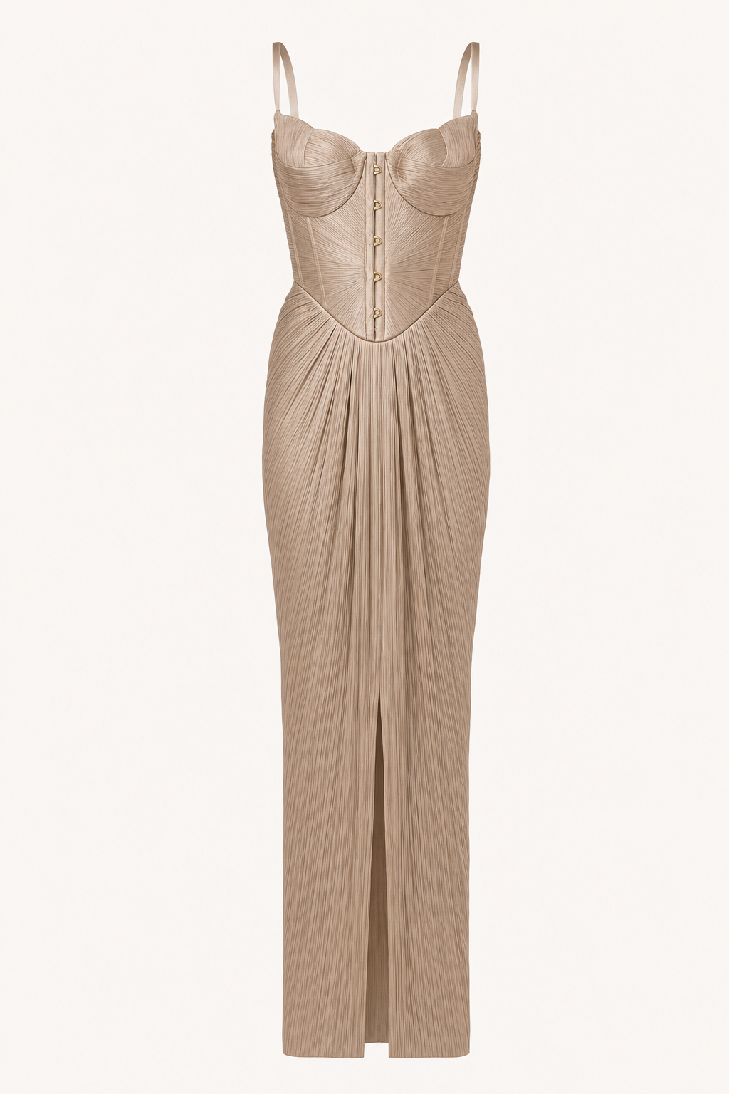 Metallic Pleated Maxi Dress With Lace-Up Back