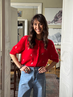 Knit Cardigan Short Sleeve Vintage Button Front - 7