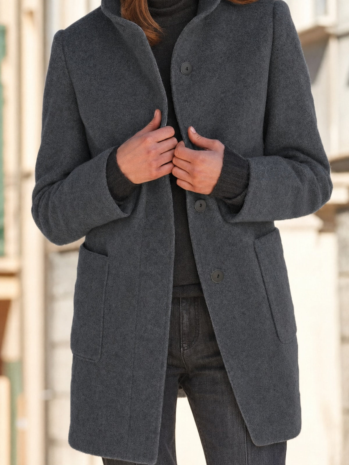 Stand-Collar Tailored Coat With Warm Everyday - 5