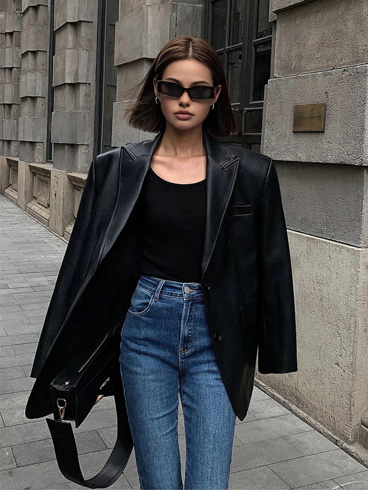 Oversized Faux Leather Blazer - view 6
