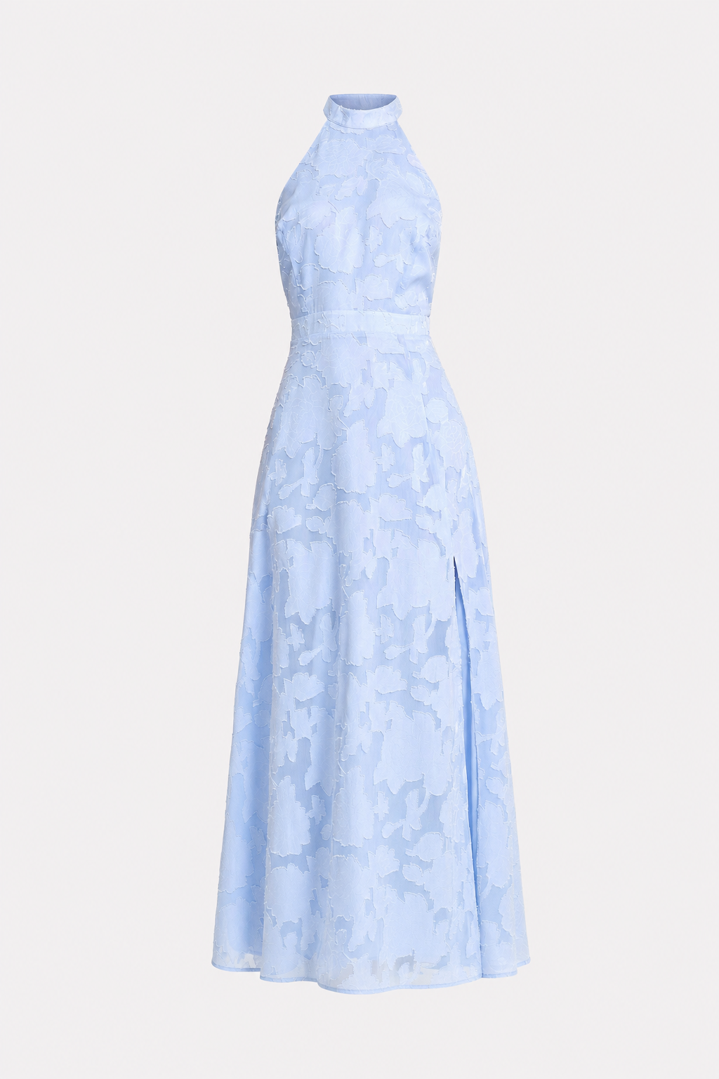Blue Jacquard Maxi Dress with Open Back
