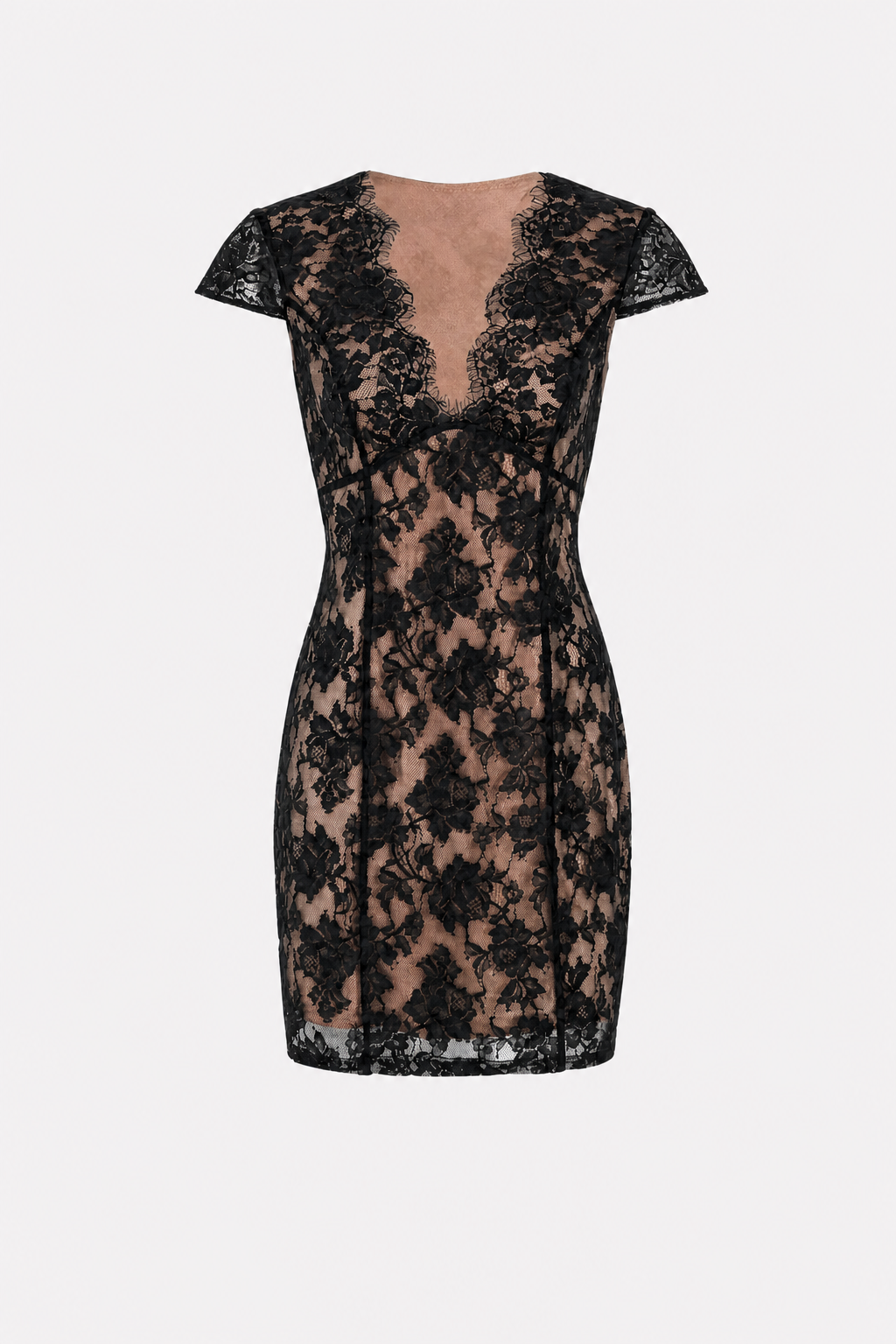 Black Floral Lace V-Neck Sheath Mini Dress