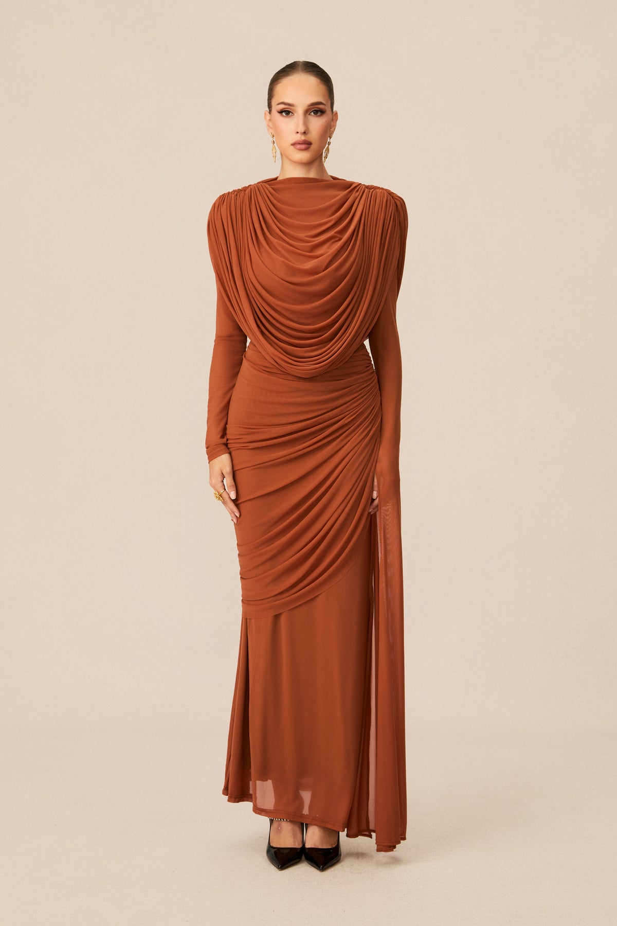 Mesh Cowl Neck Maxi Dress - view 2