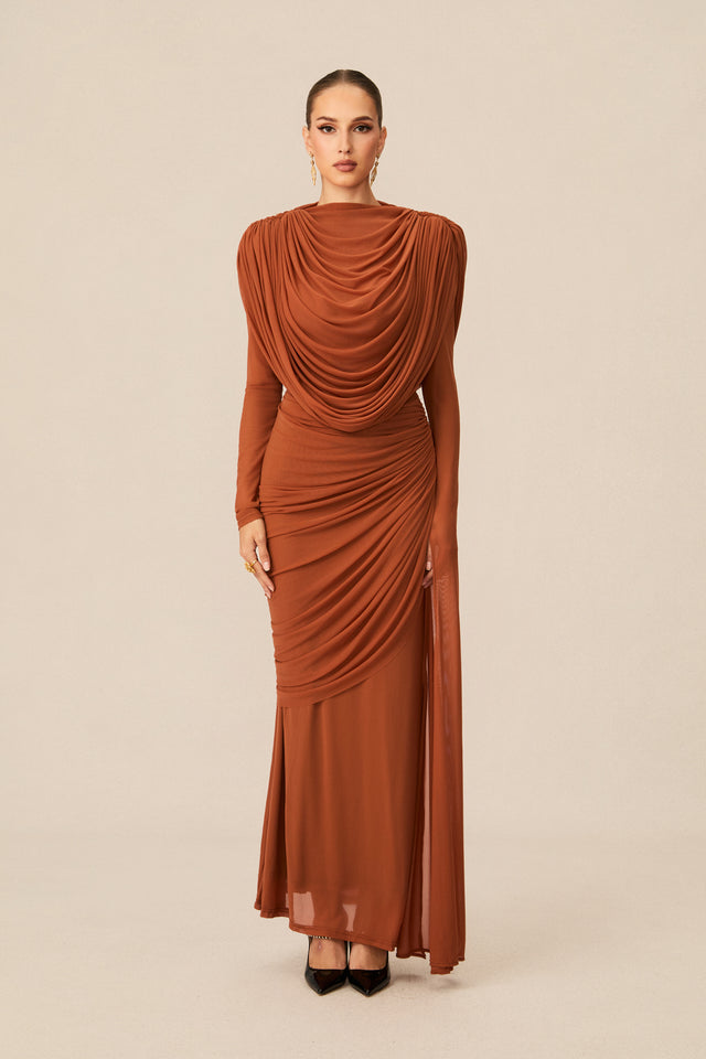 Mesh Cowl Neck Maxi Dress - 2