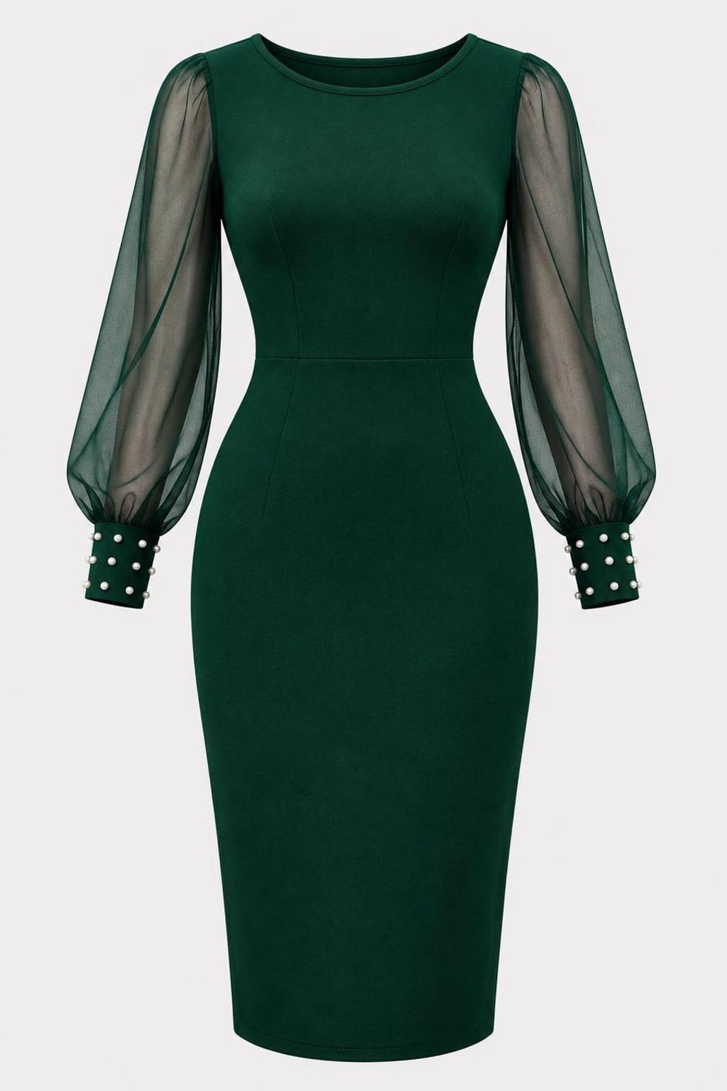 Synthetic Fiber Midi Dress With Mesh Sleeves - 1